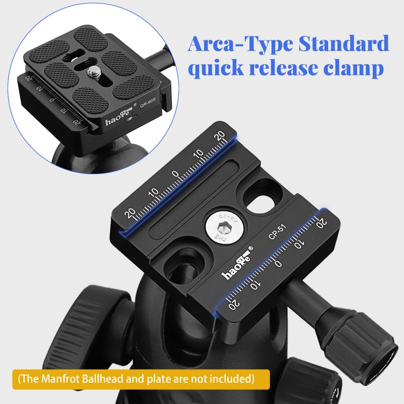 Haoge CP-51 50mm Screw Knob Clamp Adapter for Quick Release QR Plate Camera Tripod Ballhead Monopod Ball Head Fit Arca Swiss - Image 2